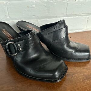 Harley-Davidson Black Leather Mules with Buckle